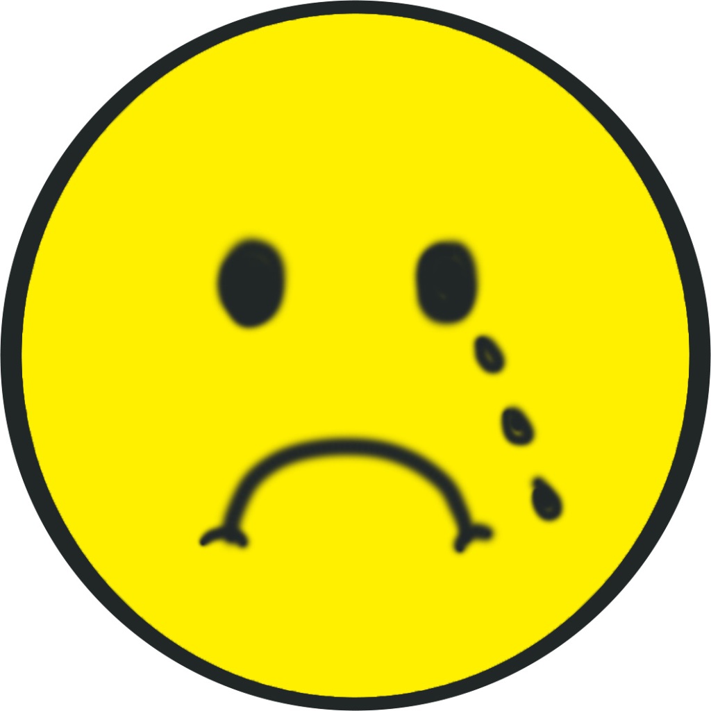 1970s yellow smiley face, but with a sad face and tears.